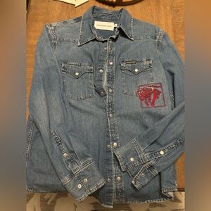 Calvin Klein Denim Shirt with Red Embroidery